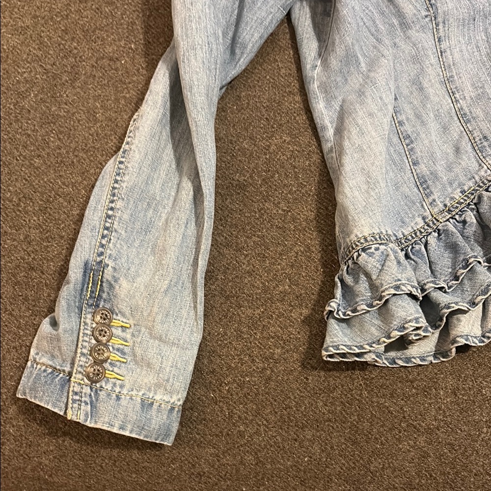 Light Blue Ruffled Jean Jacket - Picture 2 of 6